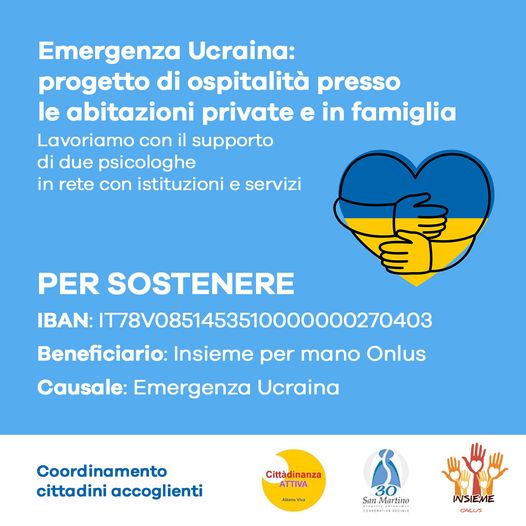 Emergenza Ucraina: progetto di ospitalità presso le abitazioni private e in famiglia